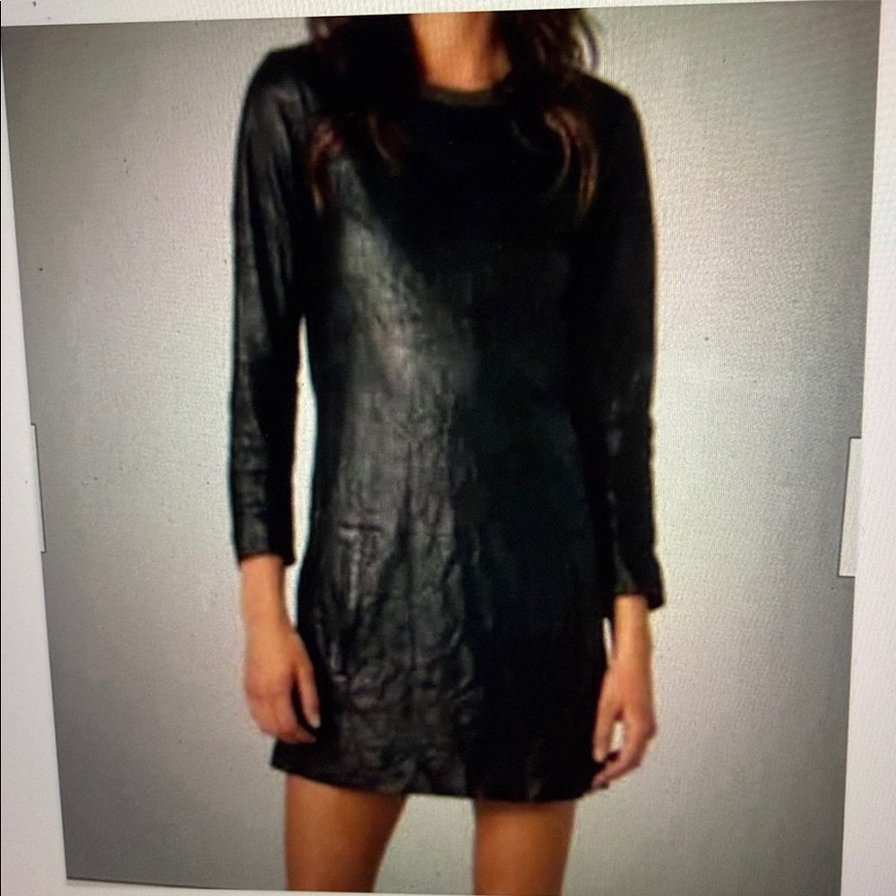 Theory Black Long Sleeve Leather Dress